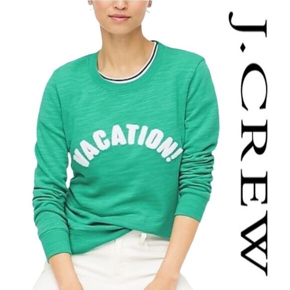 J. Crew Sweaters - J. Crew Green "Vacation!" Crewneck Sweater